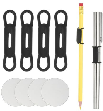 PATIKIL 4 Pcs Magnetic Pen Pencil Holder, Silicone Flexible Pencil Holder Adjustable Organizer Clip with 4 Metal Sheet for Refrigerator Whiteboards Desk Clipboard, Black