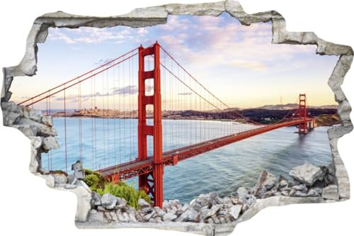 DesFoli Wandtattoo Golden Gate Bridge - verschiedene Rahmentypen DW000201 Farbe Grauer Stein Querformat, Größe 150 cm x 100 cm