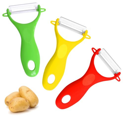 Vegetable Peeler, 3 Pack Advanced Ceramic Peeler Plastic Handel Easy for Kitchen, Ergonomic Y-Shaped Design Stainless Steel Fruit Peeler for Potatoes, Carrots, and More, Safe Manual Peelers