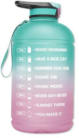 LIXSAZSE 3.78L bouteille d'eau de motivation réutilisable en plastique étanche cruche Portable boisson Sports de plein air tasse Fitness Camp voyage, Vert Violet