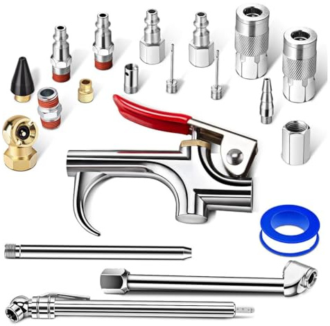 Cvoepobey Kit di Utensili Pneumatici da 20 Pezzi, Kit Compressore D'Aria, Utensili Pneumatici con Attacchi Rapidi NPT da 1/4 di Pollice, Accessori per Compressore D'Aria