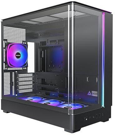 MONTECH King 15 PRO Micro-ATX PC Case, Curved Panoramic Glass, Chimney Airflow, 360mm Radiator Support, Compact Build for High-Performance Systems, 4 ARGB PWM Fan Pre-Installed with Fan Hub, Black