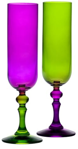Krosno – Farbige Champagner- & Prosecco-Gläser – 2 x 220 ml – Bubble Kollektion – Violett-Grün – Bleifreies Kristall – Handbemalt
