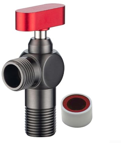 Messing-Winkelventil für Warmwasserbereiter, 1,27 cm (1/2 Zoll) Kugelhahn mit roten und blauen Anzeigen, hochwertiges Rotguss-Finish (grau + rot)