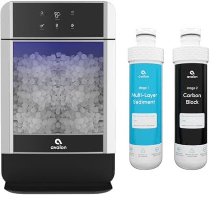Avalon Helado masticable Nugget Ice Maker 17 kg por día, operación con un clic, almacenamiento de hielo grande, conexión a la línea de flotación, incluye un conjunto de filtros