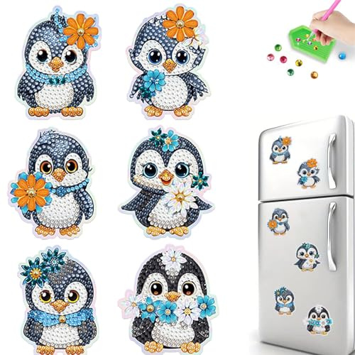 AXNSATRE Magnetic Diamond Art - Diamond Painting Magnets Kits Adult DIY Art Fridge Magnet Refrigerator Sticker for Beginners Gifts Home Decors (6pcs Penguin)