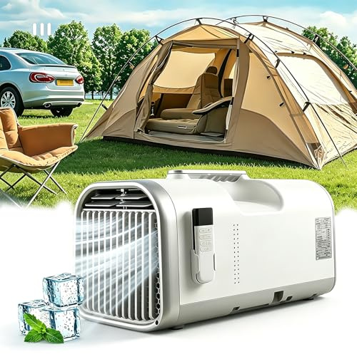 Condizionatore Portatile, Raffreddatore d’Aria senza Tubo 400W, 4 Modalità 3 Velocità, 4 in 1 Climatizzatore Evaporativo Silenzioso Timer 1-12 H per Casa e Ufficio Camper Tenda Camion Van V1pro