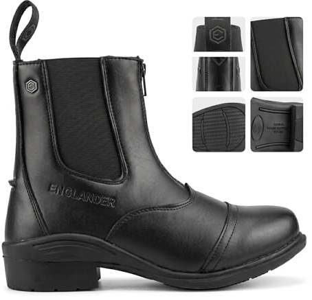 Gaia Zipped Synthetic Jodhpur Boots, Vegan Short Horse Riding Boot with Front Zip, Metal Shank Support & Elasticated Gussets (Black, 5, UK Footwear Size System, Adult, Women, Alpha, Medium, One Size)