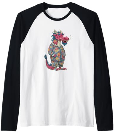 Lustiger chinesischer Drache im Pyjama-Kostüm für Jungen und Mädchen Raglan
