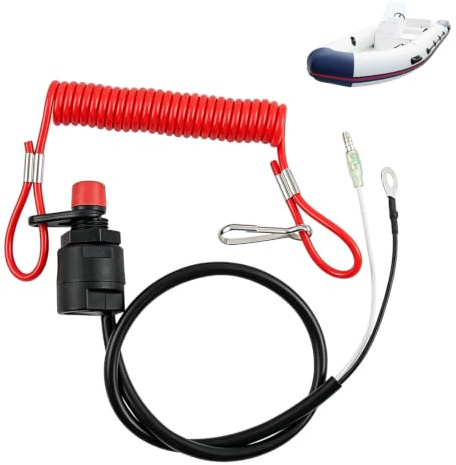 Coupe Circuit Bateau Pour Motos ATVS Tondeuses à Gazon ou Moteurs Hors-Bord | Interrupteur d'Arrêt d'Urgence du Moteur Hors-Bord, Plastique et Métal de Haute Qualité, Avec Cordon