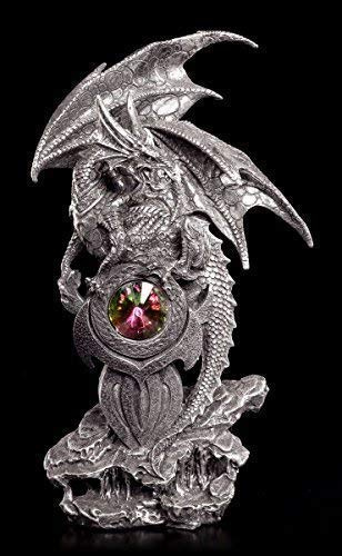 Drachen Figur 25 cm groß bewacht Kristall - Fantasy Deko Gothic