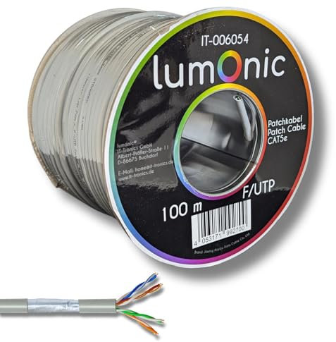 Lumonic 100m cable de red CAT 5e F/UTP I Cable CAT5e, cable Gigabit Lan, cable Ethernet I Cable patch flexible apantallado, para uso interior hasta 10