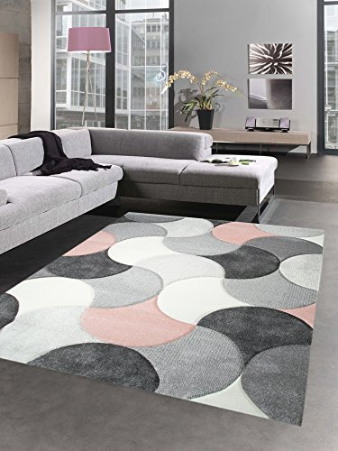 CARPETIA Designer Teppich Wohnzimmerteppich Kurzflor Tropfen rosa grau Größe 120x170 cm