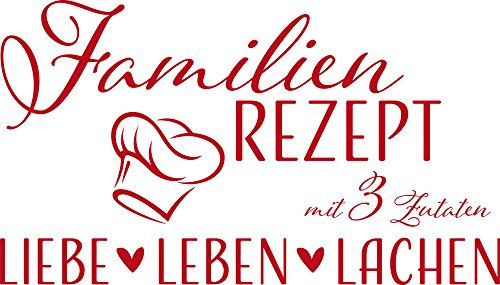 GRAZDesign Wandtattoo Wohnzimmer Familie Familienrezept mit 3 Zutaten, Lustig Sprüche Flur, Küche, Wandaufkleber selbstklebend, Wandsticker modern, 70x40cm, 031 rot