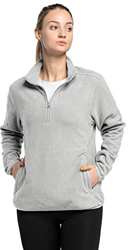 33,000ft Damen Fleece Pullover mit Halbreißverschluss Fleeceshirt Winter Warm Ski-Pullover Microfleece Atmungsaktiv Fleecepulli für Reisen Wandern Skifahren Hellgrau 36