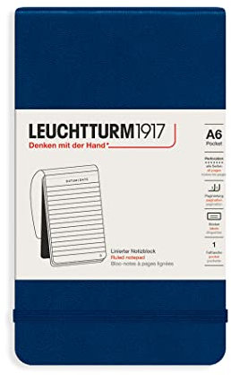 LEUCHTTURM1917 364410 Notizblock Pocket (A6), Hardcover, 94 nummerierte Seiten, liniert, Marine
