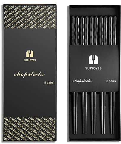 SUPJOYES Lot de 5 paires de baguettes japonaises réutilisables en fibre de verre, passent au lave-vaisselle, 22,6 cm