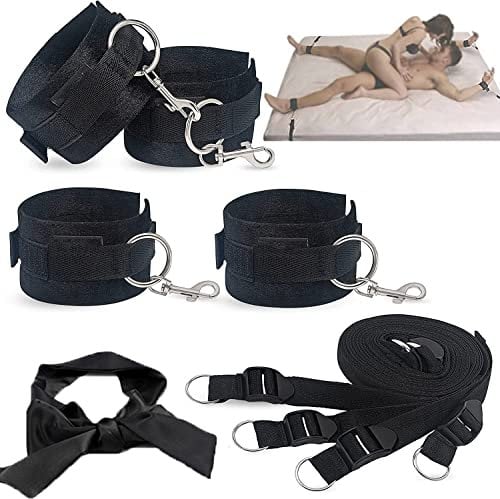 BondageSet SM Sex Extrem Bett Fesseln mit Handschellen Fußfesseln Sex-Spielzeug für Anfänger und Paare