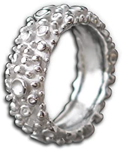 Breiter Bandring Kugeloptik 925 Sterling Silber Schuppen Silberring getropfte Kugel | RG: (62 (19.7))