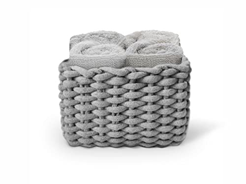 Daunex - Set 4 Lavette 30x30 - Mini Asciugamano Ospite in Spugna di Cotone - Confezionato in splendida Confezione in Tessuto Intrecciato - Grigio