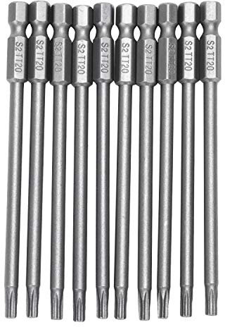 Lot de 10 embouts de tournevis Torx T20 de 100 mm de long, gris argenté