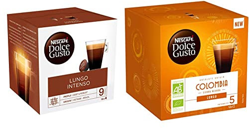 Nescafé Dolce Gusto Lungo Intenso - Café - 96 Capsules (Pack de 6 boîtes x 16) & Lungo Colombia Bio - Café - 72 Capsules (Pack de 6 boîtes x 12)