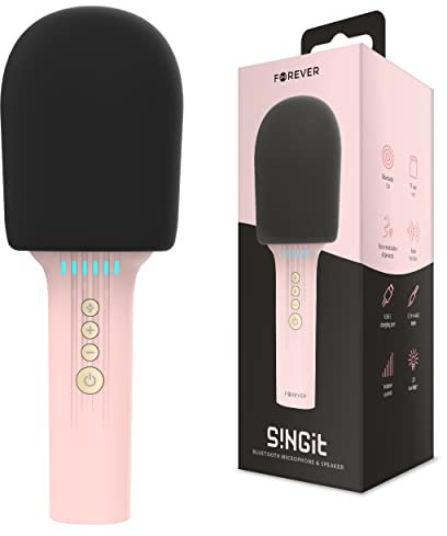 FOREVER microfono karaoke, microfono bluetooth per bambini, microfono wireless con altoparlante, riduzione vocale, ingresso scheda SD