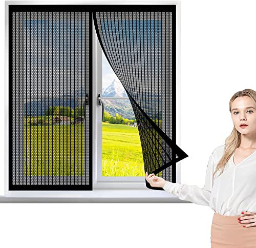 Tenda Zanzariera Magnetica Finestra 80 x 140 cm, Zanzariera Porta Finestra Magnetica, Rete Superfine Autoadescante per Finestra, Nero