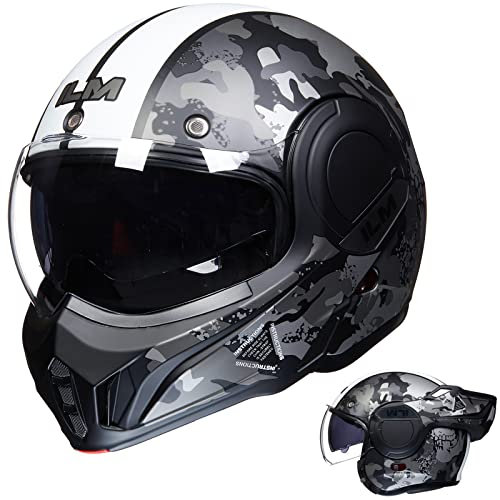 ILM Motorradhelm Integralhelm Klapphelm Fullface Helm Herren Damen ATV UTV mit 180° Umkehrbarer Kinnschutz ECE Model-B707,Camouflage, XL