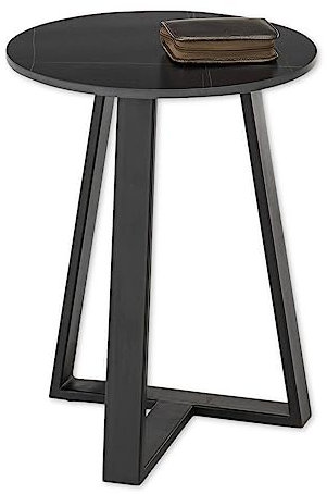 Stella Trading Jason Couchtisch rund, Schwarz - Moderner Wohnzimmertisch mit Keramikplatte und Metallgestell - 40 x 50 x 40 cm (B/H/T)