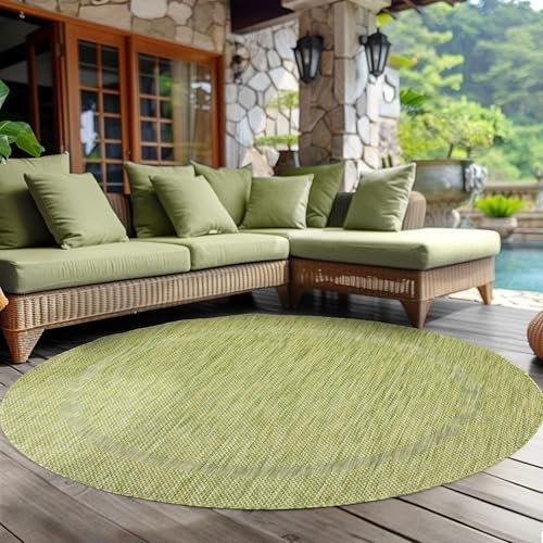 Carpettex Outdoor Teppich Wetterfest 160 cm Rund Sisal Optik Grün - Ideal für Balkon, Garten, Terrasse und als Küchenteppich - Draußen Teppich Waschbar, Flachgewebe, Wasserfest, Pflegeleicht