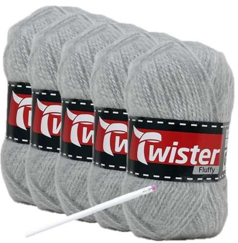 Camtiac Twister-Fluffy Häkelgarn super weiches Strickgarn Farbe: Grau-16 5x50g