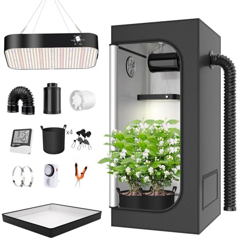 TOPRON Growzelt Komplettset Led Grow Tent Kit 200W LED Vollspektrum Grow Lampe Dimmbar, 100x100x200cm GrowZelt Kit Komplettes Hydroponics Grow Tent Complete Set (100x100x200cm)