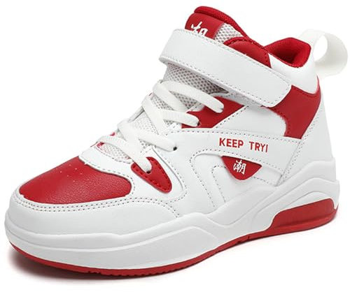HSNA Basketball-Schuhe für Kinder Turnschuhe Jungen Sneaker Mädchen (Weiß und Rot 36 EU)