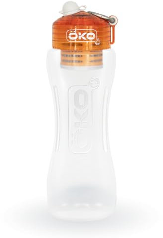 ÖKO Gourde filtrante orange 1 litre pour rendre saine l'eau non potable et ôter virus, pesticides, bactéries, protozoaires, chlore, herbicides, PFAS, plomb, fluor, micro plastiques…