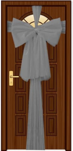 SHATCHI Pack of 2 Christmas Door Bow – Silver 9m Giant Bow Door Cover - Front Door Decorations for Xmas Wedding, Baby Shower Outside Home Decor