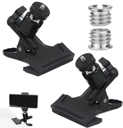 DHSWNNG Klemmhalter, 2 Stück 360° Blitz Halterung Kamera Klemmstativ mit 2 Stück 1/4 zu 3/8 Stecker Gewindeschraube Adapter Stativ Klemme mit Kugelkopf Klemmstativ Blitzschiene