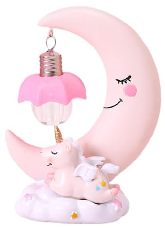 LOVIVER Einhorn-Mond-Nachtlicht, Schreibtischlampe, schön für Jungen und Mädchen, Cartoon-LED-Nachtlicht, Kunstharz-Statue, Figur für Zuhause und Büro, Rosa