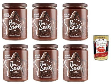 Mulino Bianco, Pan di Stelle Crema Spalmabile, crème à la crème à la noisette avec des biscuits 6x 580g sans huile de palme + Italian Gourmet polpa 400g