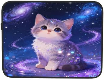 Housse pour ordinateur portable Motif chaton et galaxie - Pochette d'ordinateur portable - Sacoche de transport pour tablette - Sac de transport pour le travail 15