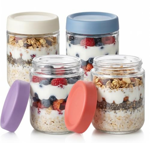 CYYOIEN 4er-Pack Overnight Oats Gläser, 500ml Overnight Oats Behälter | Luftdicht und auslaufsicher, platzsparend stapelbar, ideal zum Aufbewahren von Marmelade, Joghurt und Lebensmitteln