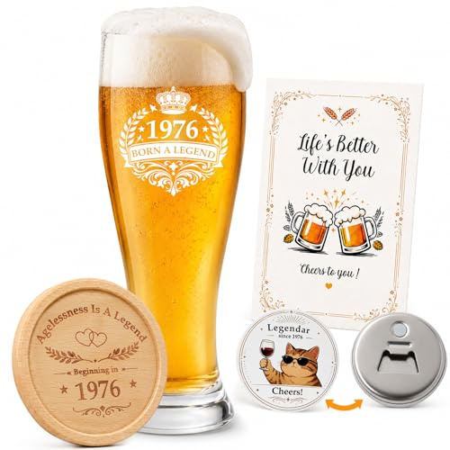 1986 Regalo Hombre 40 Años Jarra de Cerveza de Vidrio Personalizada 580ML | guobinZH con Posavasos de Madera Abridor de Botellas y Tarjeta Regalo Original Navidad para Padre Tío Amigo Marido