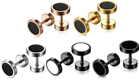JewelryWe Schmuck Herren Ohrringe, 6-8mm Edelstahl Fake Plug Ohrclips Emaille Lünette runde coole Ohrstecker Tunnel Piercing Geschenk für Männer