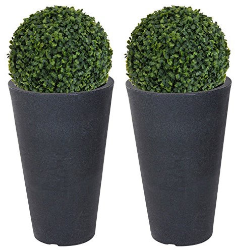 URBNLIVING 2x Round Charcoal Grey Plant Pot With Artificial Grass Dome Ball