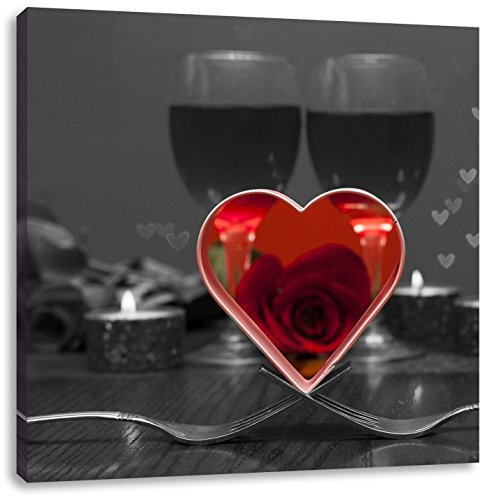 Pixxprint Valentinstags Dinner, Größe: 40x40 cm, Leinwandbild Quadratisch, Wandbild, Kunstdruck, fertig bespannt