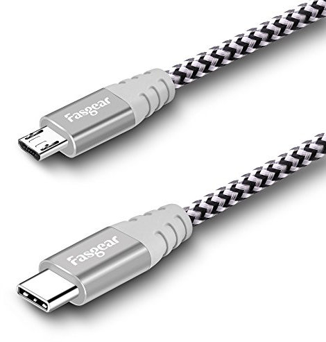 Fasgear Cavo da USB C a Micro USB da 1 m, in nylon intrecciato da tipo C a micro USB, compatibile con Galaxy S7/S6, HTC One/10 e altri (grigio, 1m)