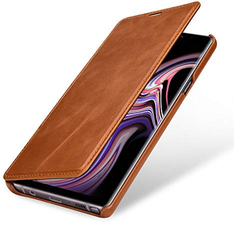 StilGut Book Type Flip Case for Galaxy Note 9, Genuine Leather Galaxy Note 9 Case, Cognac Brown