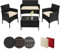 BB Sport Poly Rattan Sitzgruppe 4 Personen Tisch 2 Stühle Sitzbank 5cm Dicke Sitzpolster Balkonmöbel Set Sitzgarnitur Balkon Terrasse Garten Outdoor, Farbe:Titan-Schwarz/Sandstrand