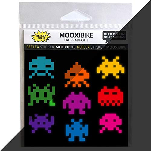 MOOXIBIKE I Sticker Computer Games bunt reflektierend, für Cargobike, Lastenrad, Fahrrad, Scooter, Roller & Helm, für Rennrad, Trekkingrad, Fixie, Mountainbike, Hollandrad, Citybike, Rollator & E-Bike