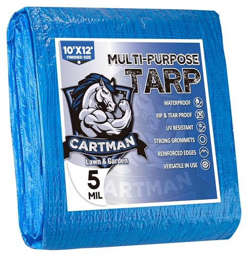Lona de polietileno azul de 10 x 12 pies, 5 mm de grosor, funda protectora multiusos para refugio de lluvia de emergencia, lona de camping
